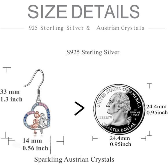 Sisters Sterling Silver Dangle Earrings Birthday Jewelry Gifts for Her - Picture 4 of 6